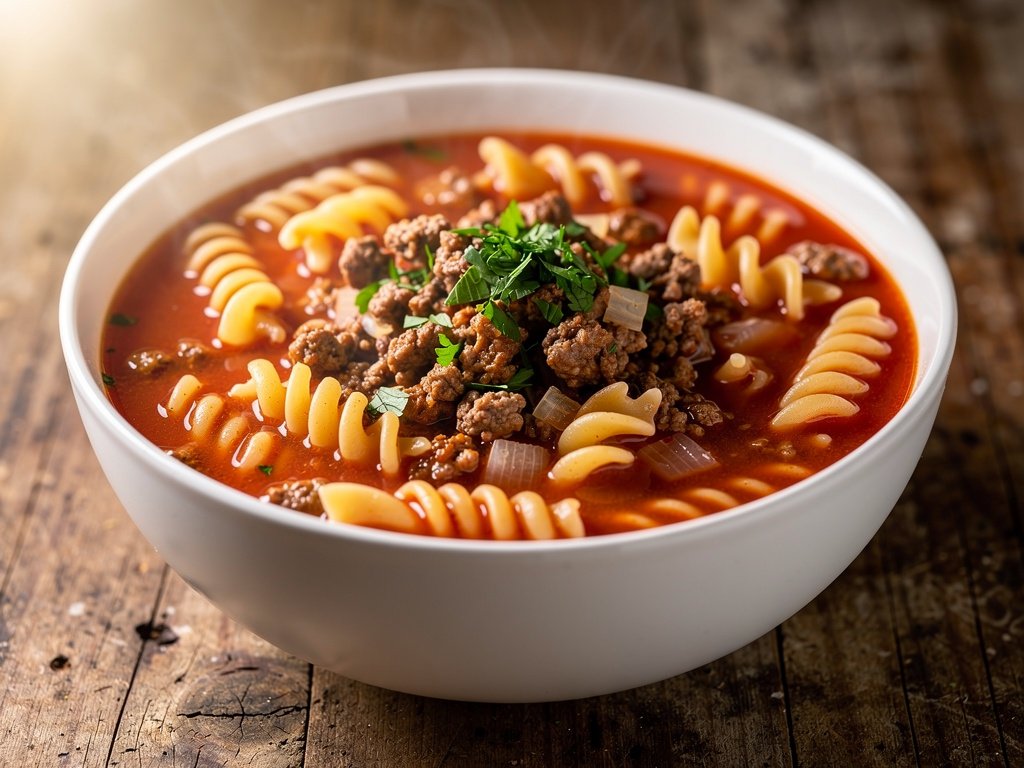 Hearty Hamburger Noodle Soup with Gluten-Free Fusilli