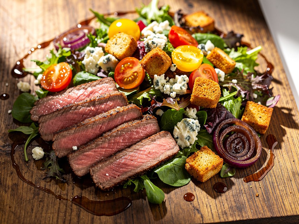 Hearty Steak Salad with Blue Cheese, Heirloom Tomatoes & Honey-Balsamic Dressing