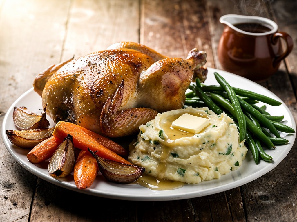 Herb-Roasted Half Chicken with Garlic Mashed Potatoes and Gravy