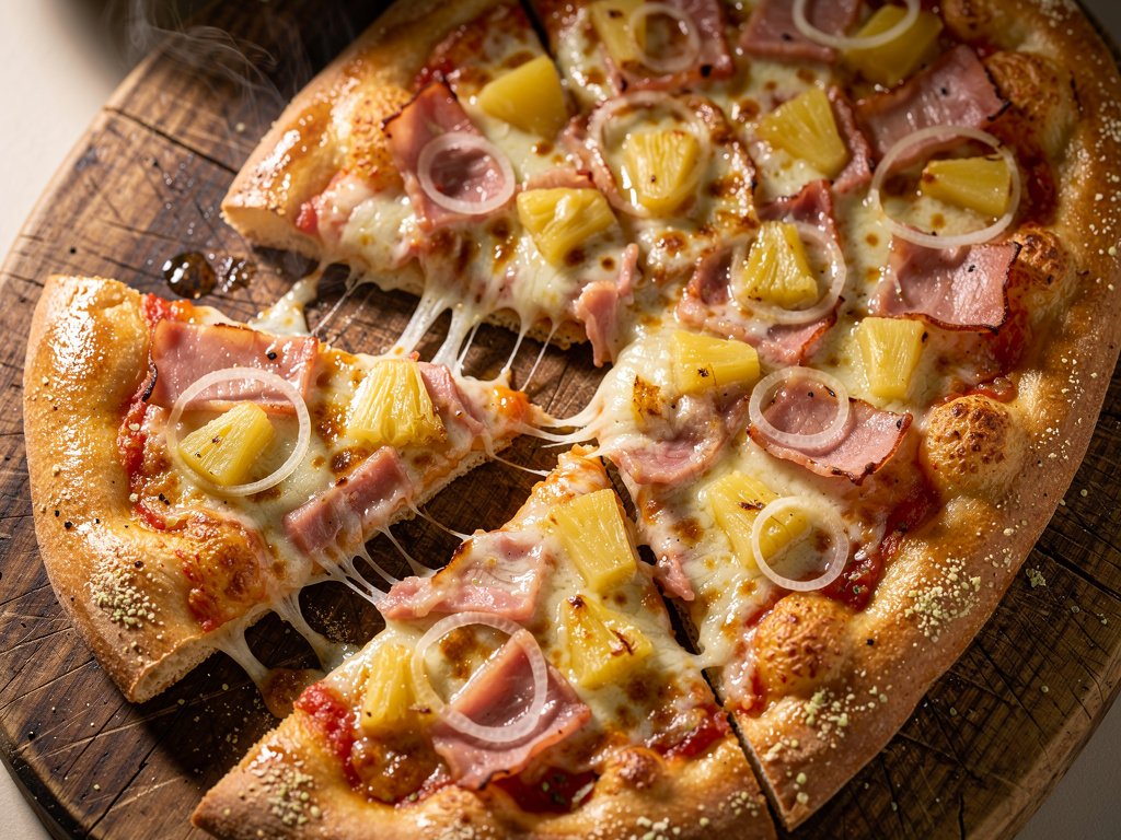 Homemade Hawaiian Pizza with Ham, Pineapple, and Garlic Crust