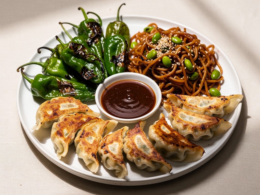 Homemade Pork and Shrimp Dumplings with Noodle Stir-Fry