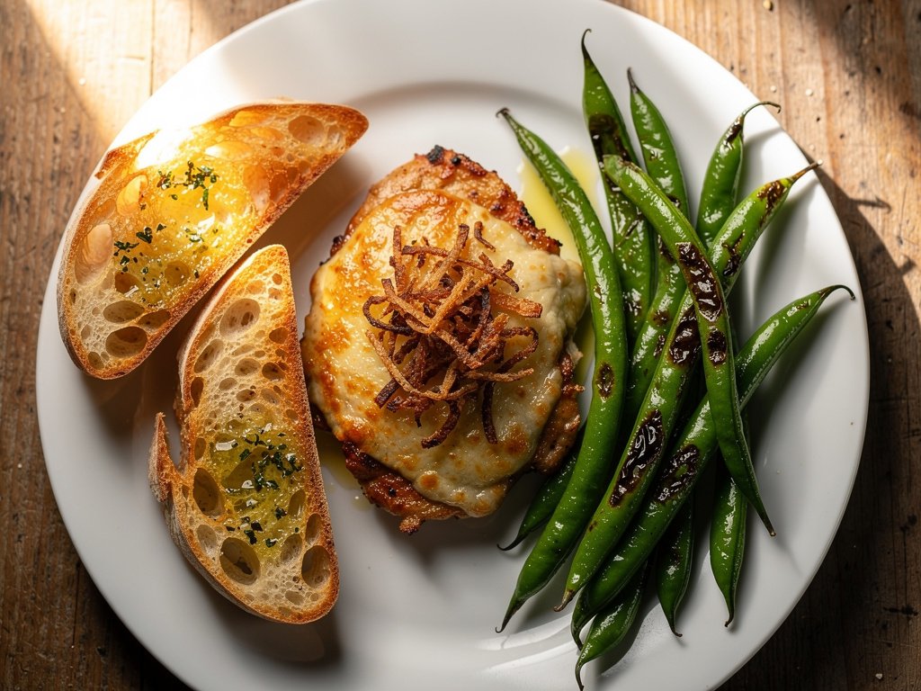 Honey Dijon Crunch Chicken Sheet Pan Dinner with Green Beans and Garlic Bread