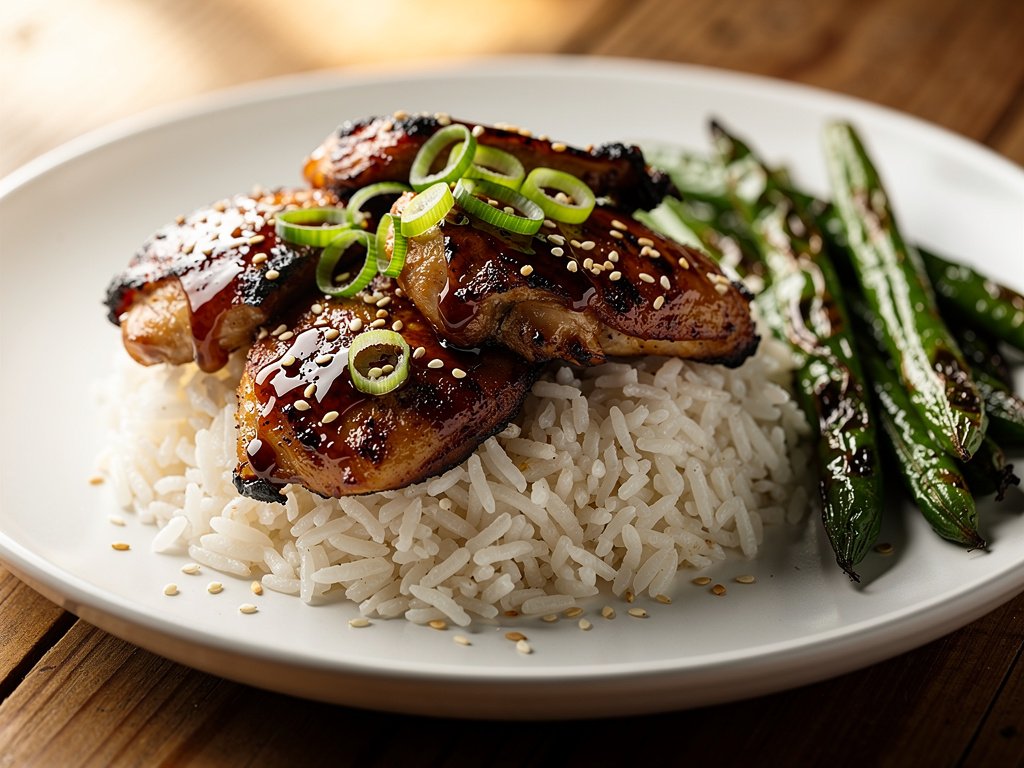 Honey Soy Glazed Chicken with Roasted Green Beans and Jasmine Rice