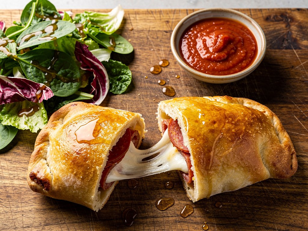 Hot Honey Pepperoni Stromboli with Italian Salad