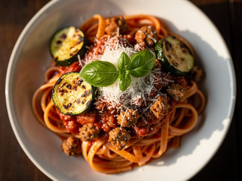 Italian Chicken Sausage Bolognese with Gluten-Free Linguine and Zucchini