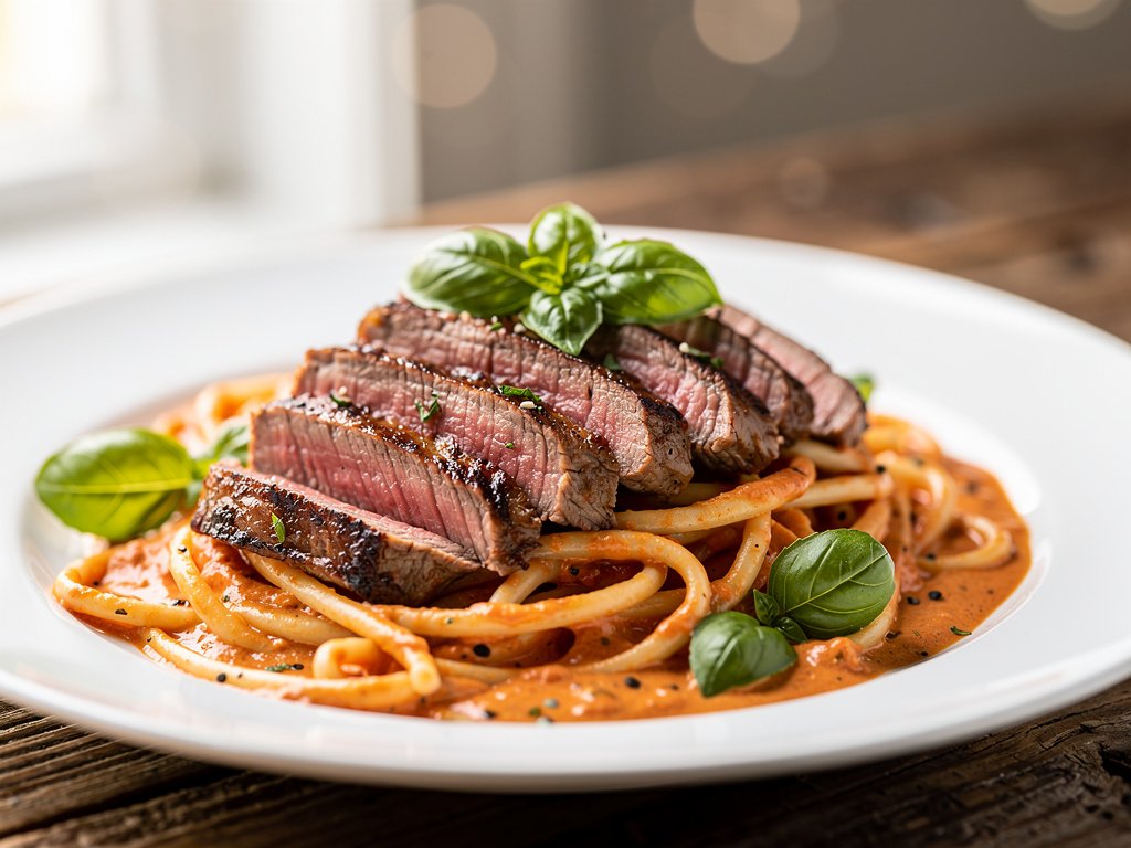 Italian Herb Sirloin Steak with Creamy Tomato Basil Linguine