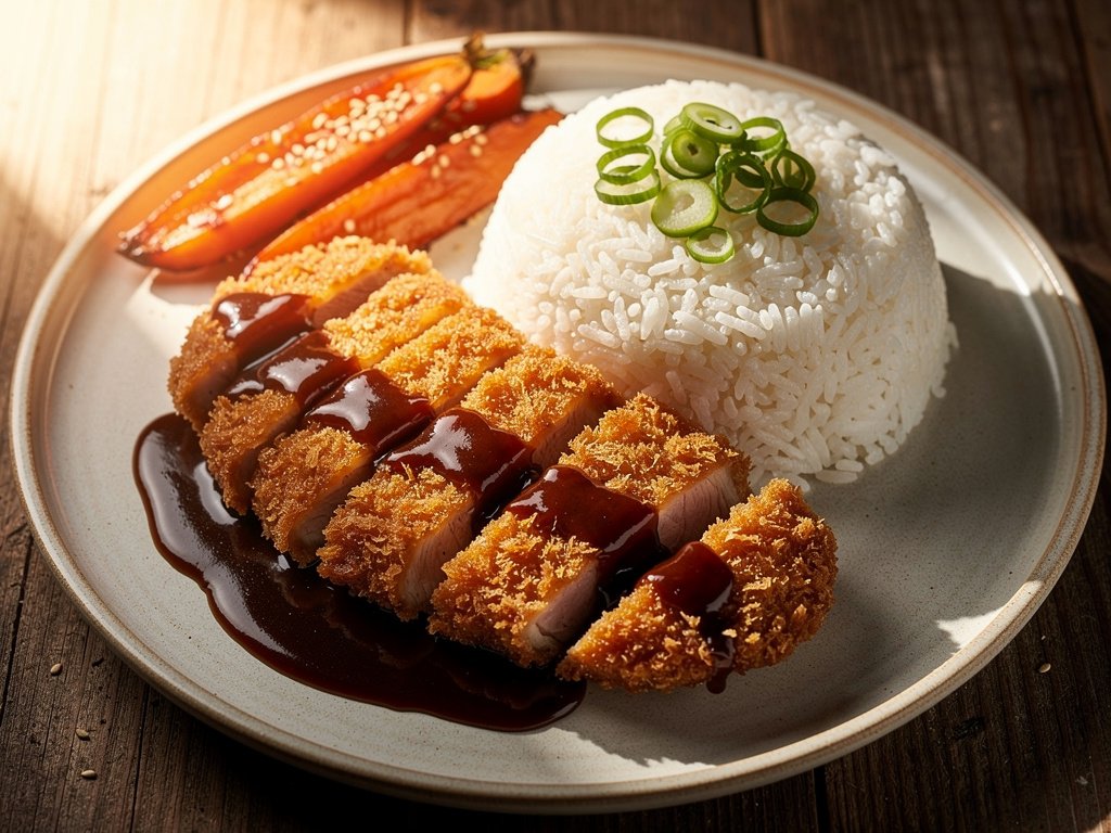 Crunchy Japanese-Style Pork Katsu with Ginger Rice and Sesame Carrots