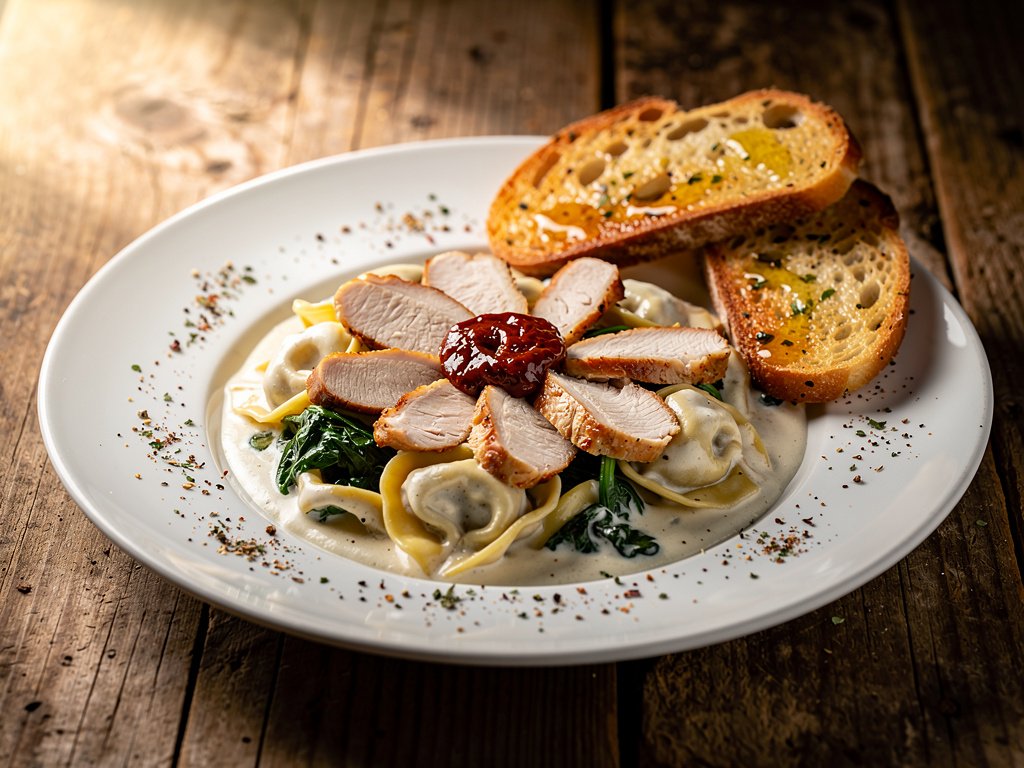 Jumbo Tortelloni with Creamy Sun-Dried Tomato Chicken and Spinach
