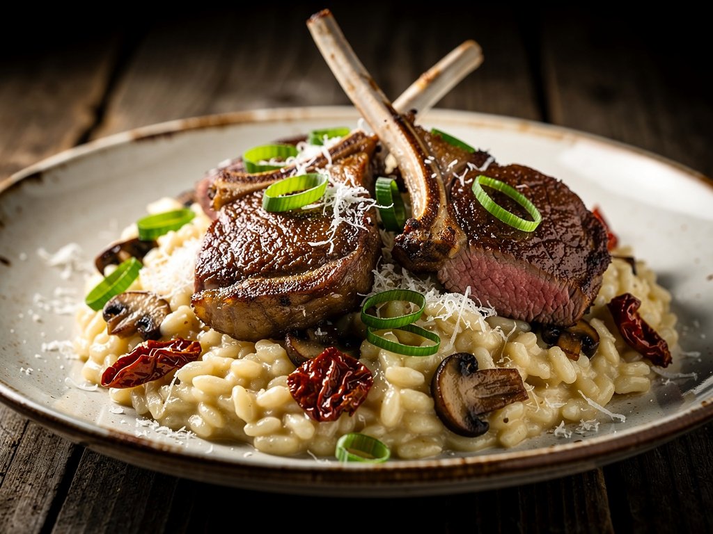Lamb Chops with Sun-Dried Tomato and Mushroom Risotto