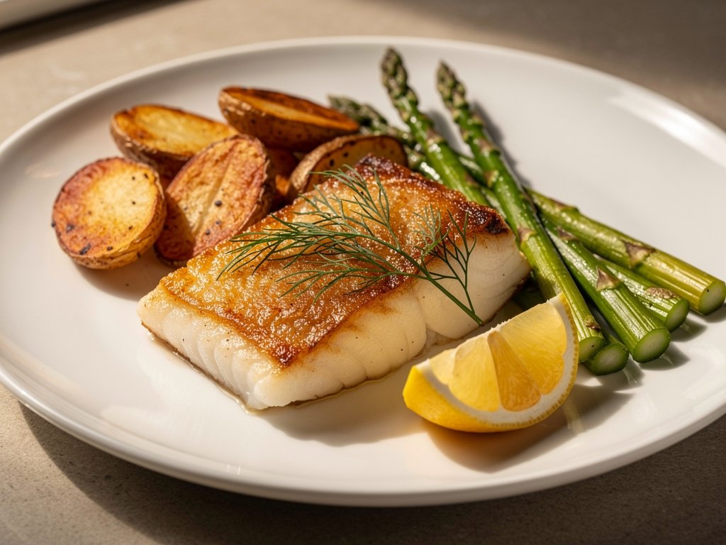 Lemon Dill Baked Black Cod with Asparagus and Fingerling Potatoes