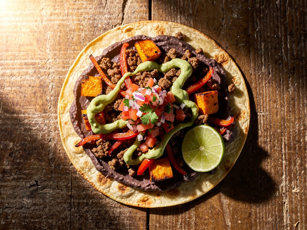 Loaded Beef, Sweet Potato & Black Bean Tostadas with Creamy Guacamole