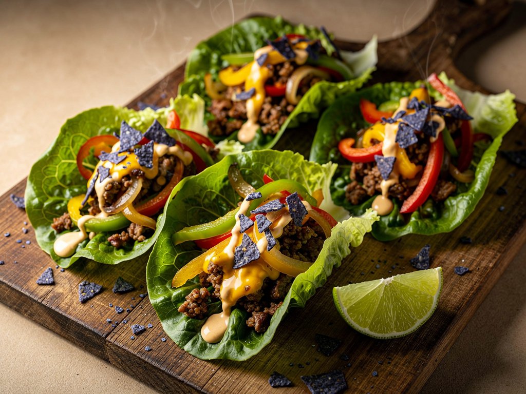 One-Pan Pork Fajita Lettuce Wraps with Lime Crema