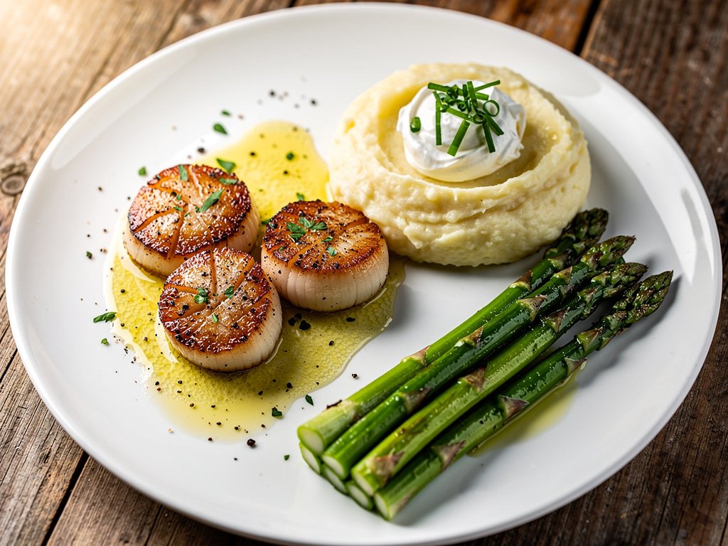 Pan-Seared Scallops with Lemon Butter Sauce and Creamy Mashed Potatoes