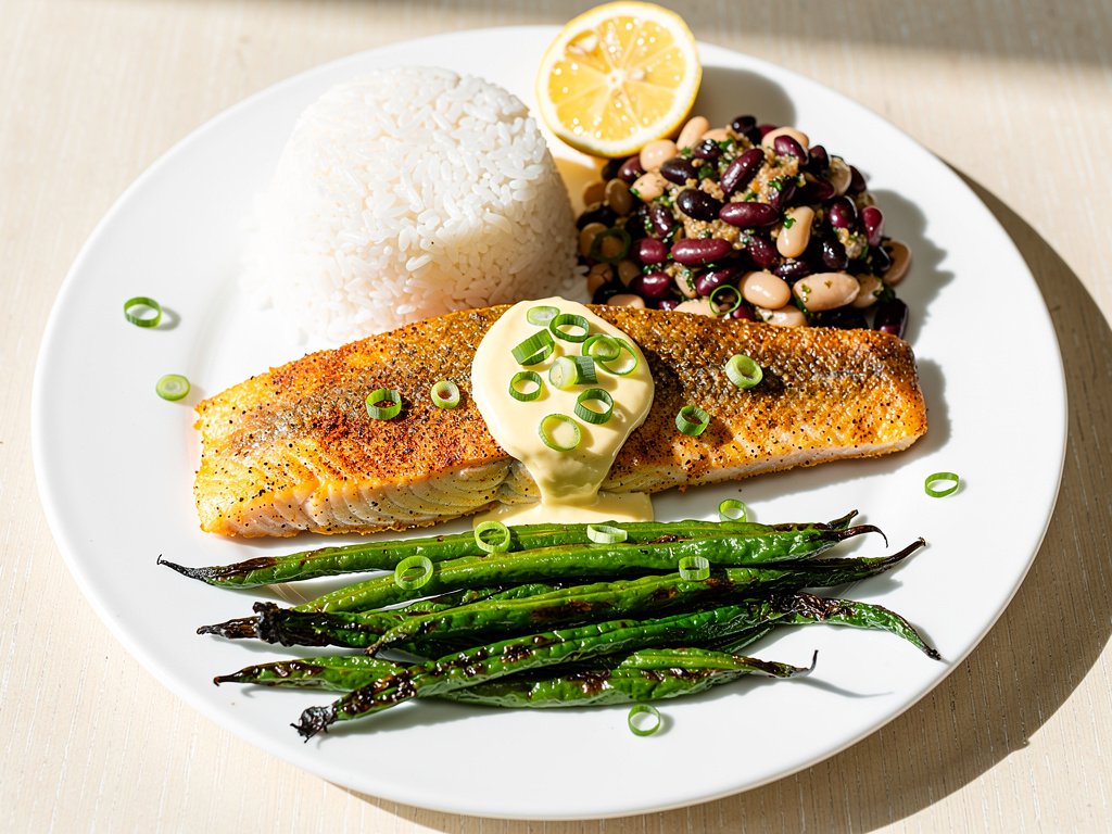 Paprika Tilapia with Rice and Beans and Roasted Broccoli