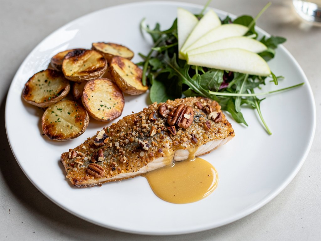 Pecan Crusted Trout with Apple Salad and Thyme Potatoes