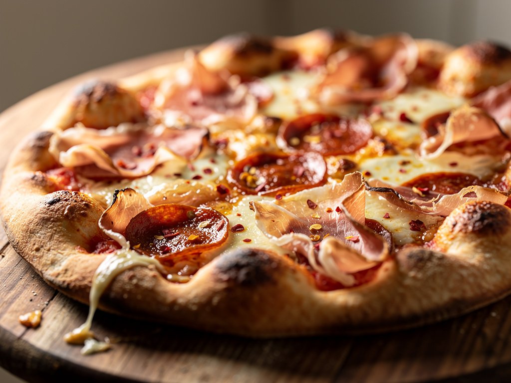 Pepperoni and Prosciutto Flatbread with Mozzarella