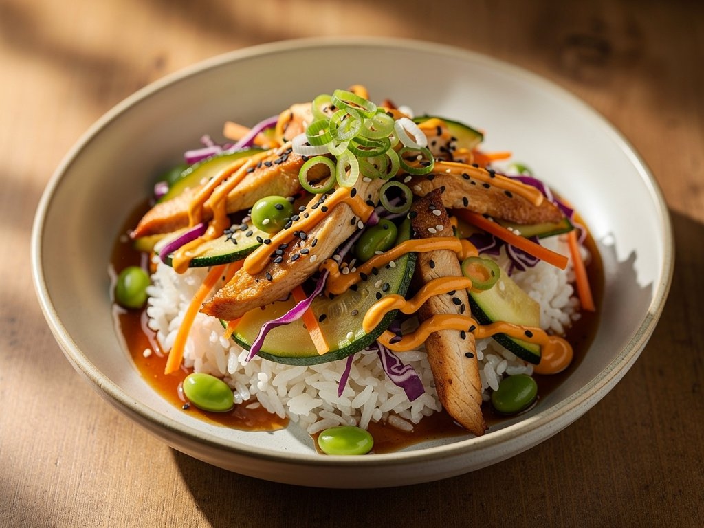 Quick Chicken and Edamame Stir-Fry with Gochujang Aioli
