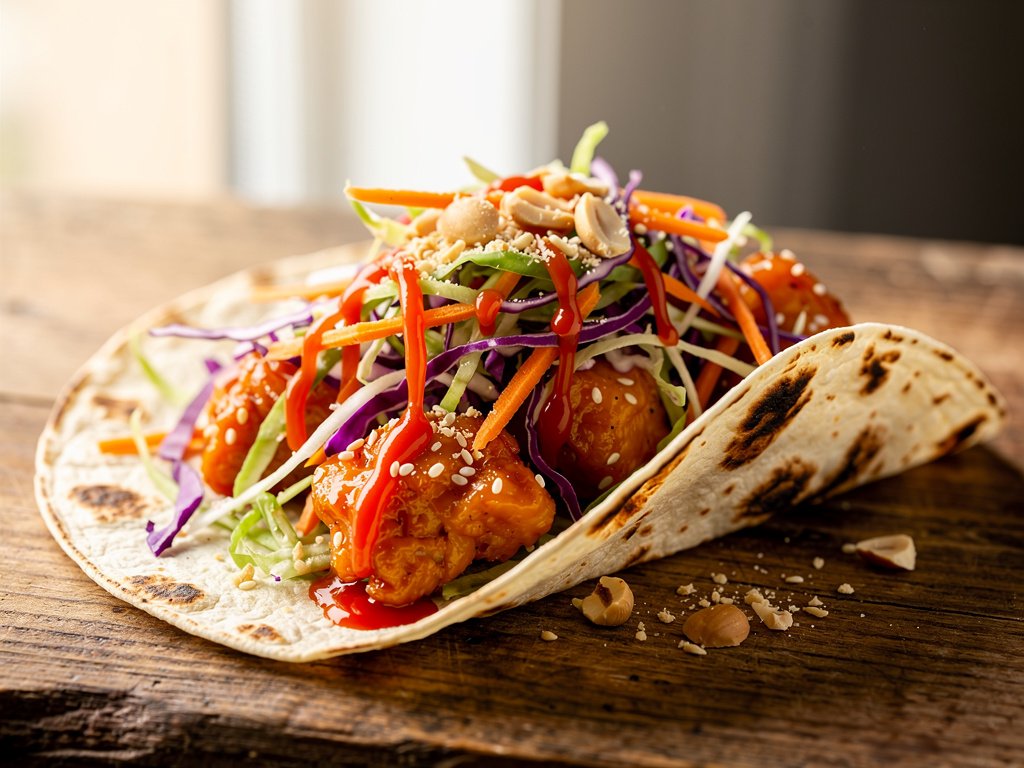 Quick Orange Sesame Chicken Tacos with Crunchy Asian Slaw