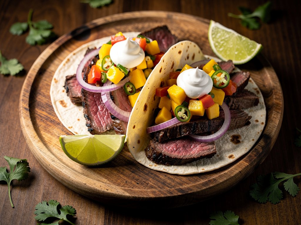 Quick Skirt Steak Tacos with Mango Jalapeño Salsa