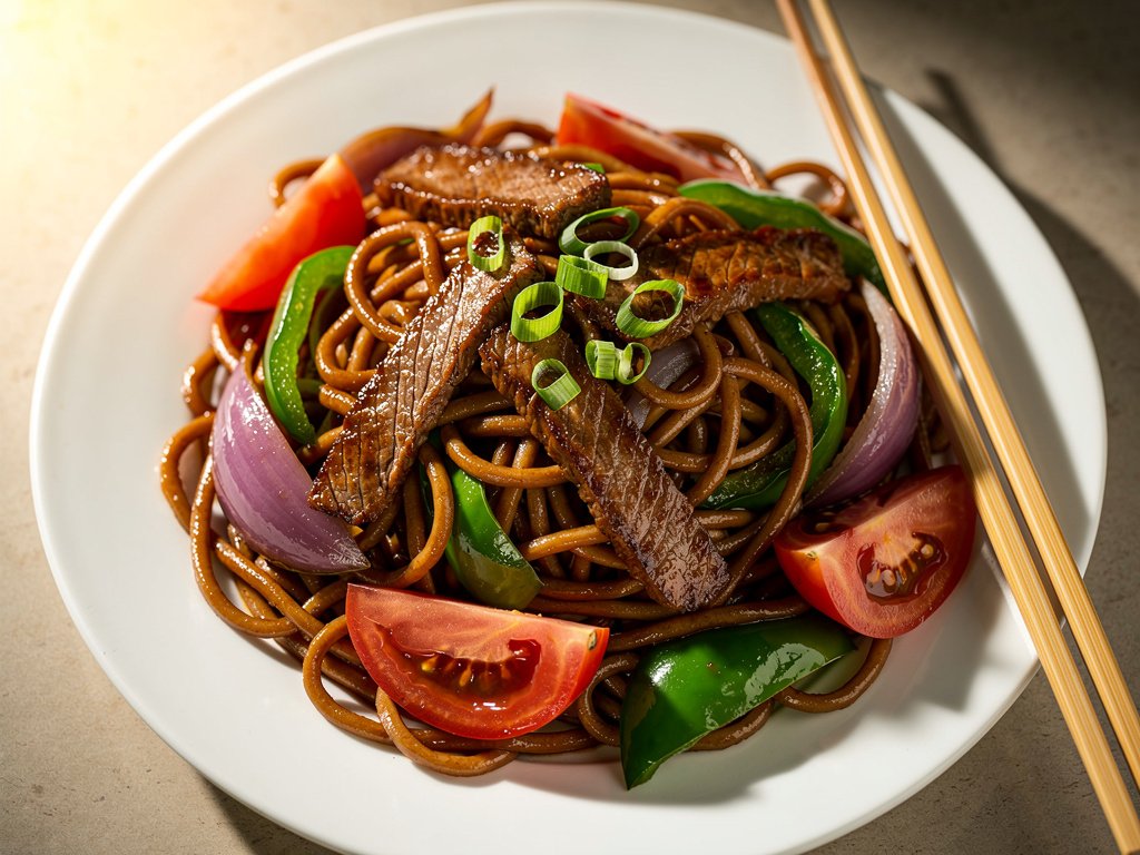 Quick Steak and Bell Pepper Lo Mein Stir-Fry