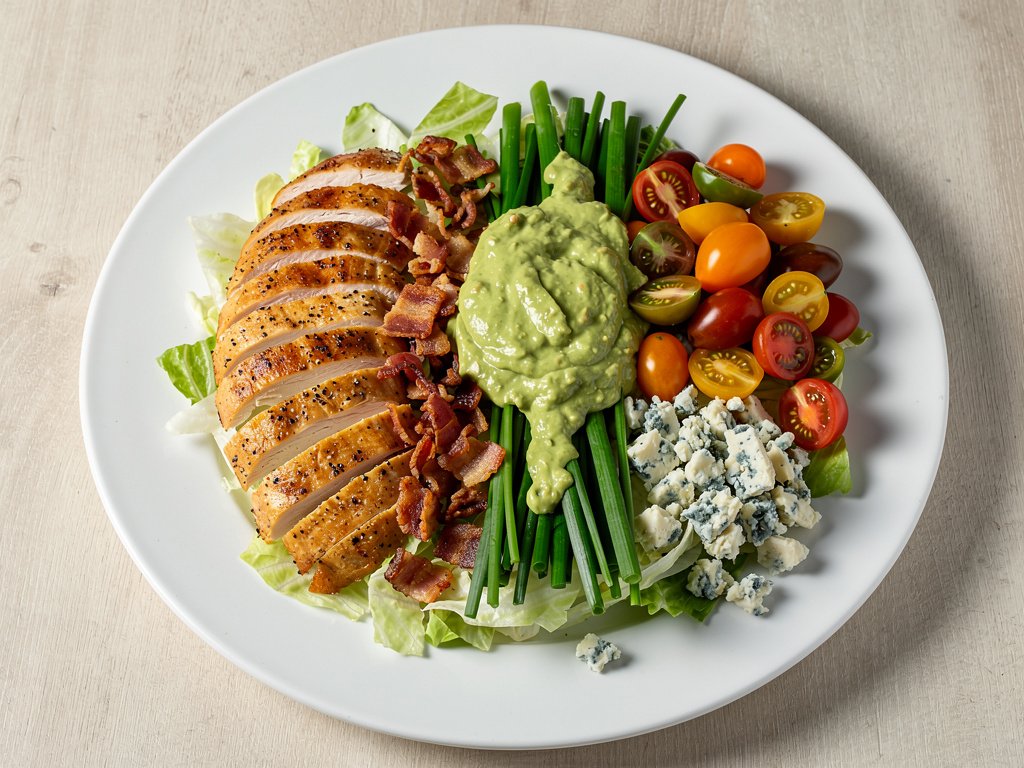 Ranch Chicken Cobb Salad with Heirloom Tomatoes, Blue Cheese, and Creamy Guac Dressing