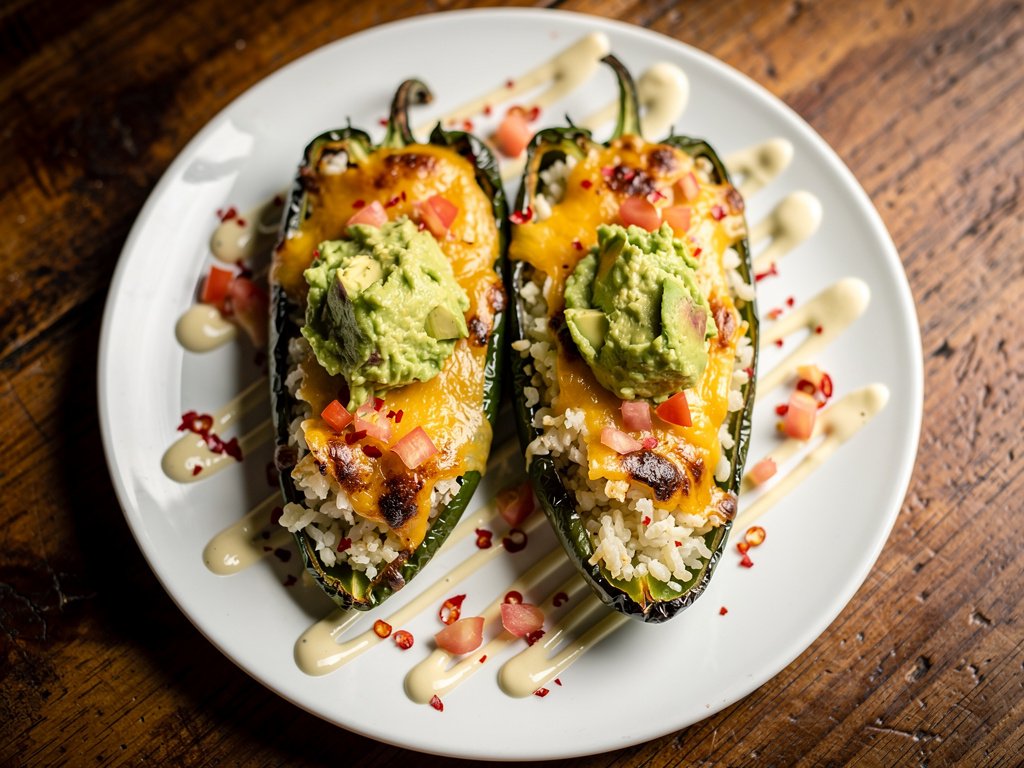 Roasted Poblano Peppers Stuffed with Cauliflower Rice and Southwestern Spices