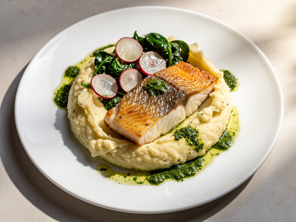 Seared Chilean Sea Bass with Chimichurri and Cauliflower-Potato Mash