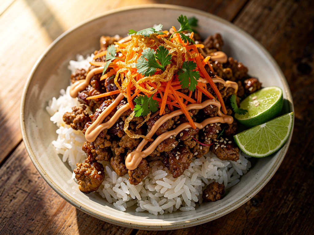 Sesame Soy Ground Turkey Bowls with Sriracha Mayo