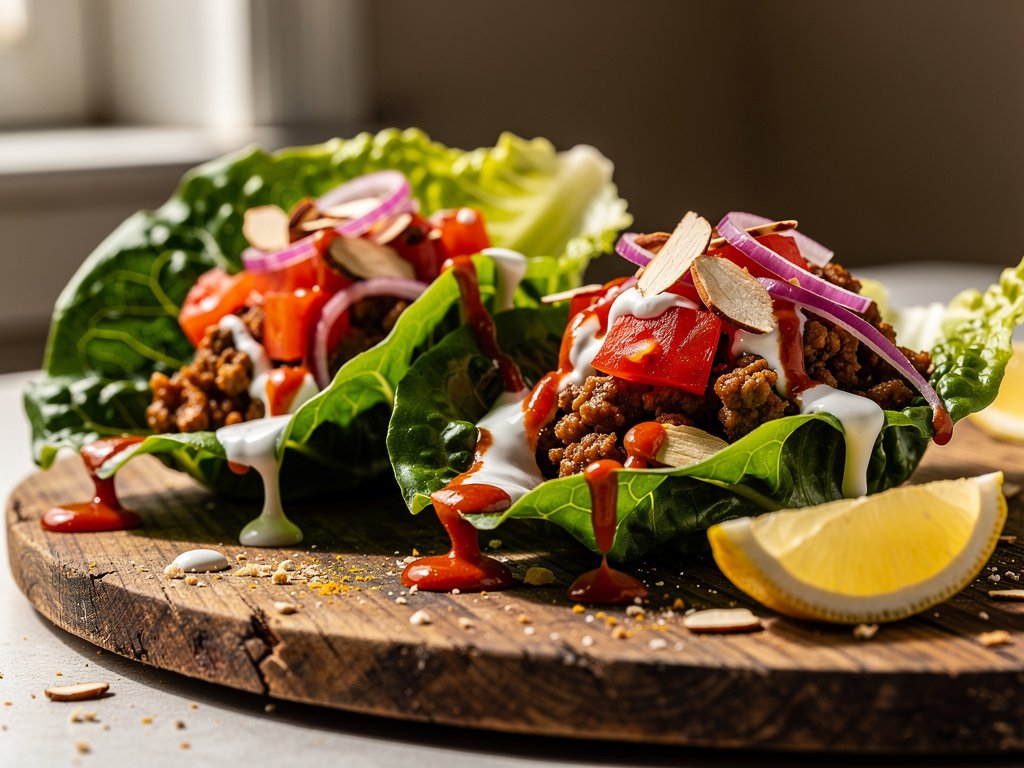 Shawarma-Spiced Turkey Lettuce Wraps with Creamy Garlic Sauce