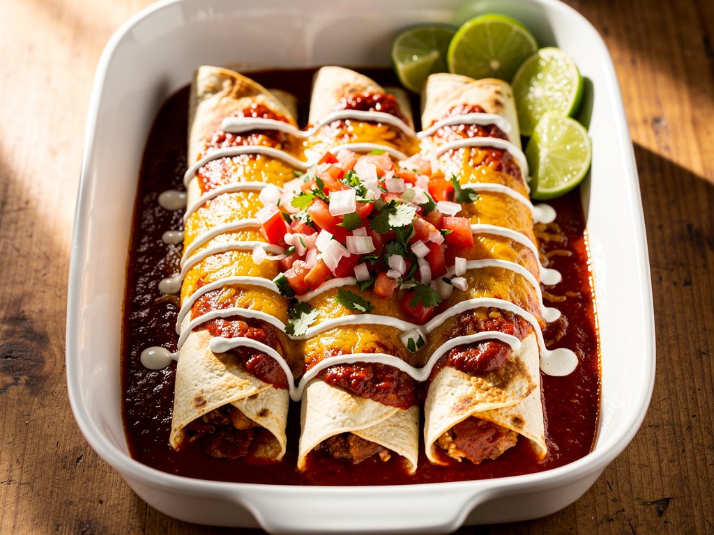 Shrimp and Black Bean Enchiladas with Pico de Gallo and Lime Crema
