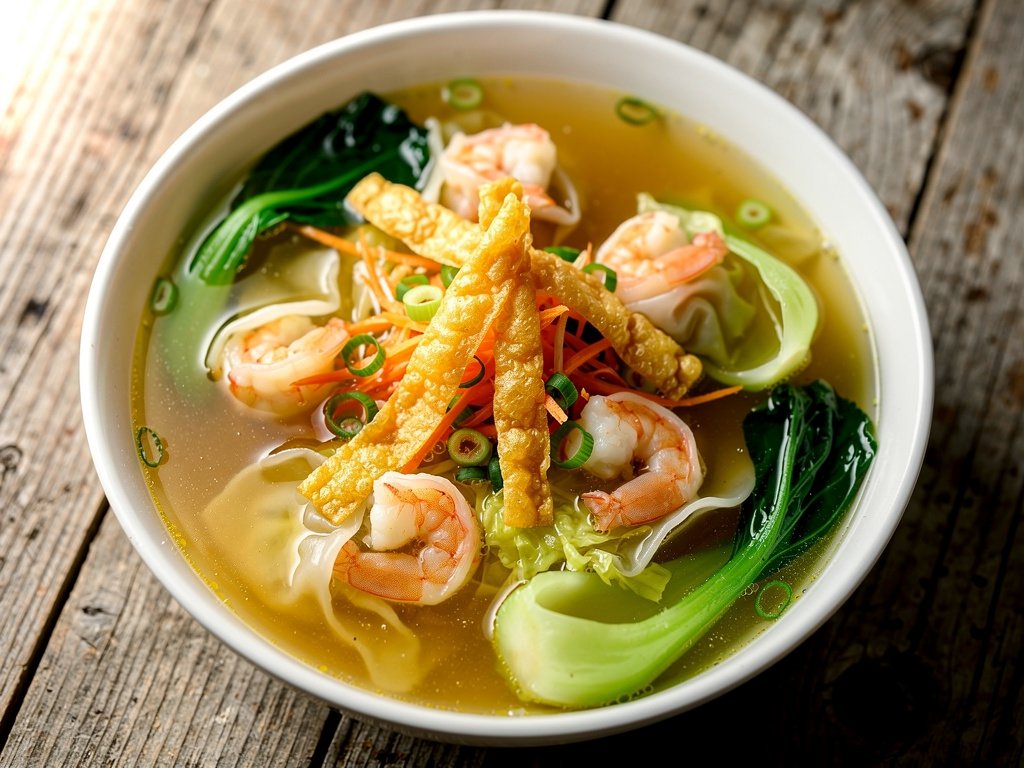 Shrimp Wonton Soup with Bok Choy and Wonton Strips