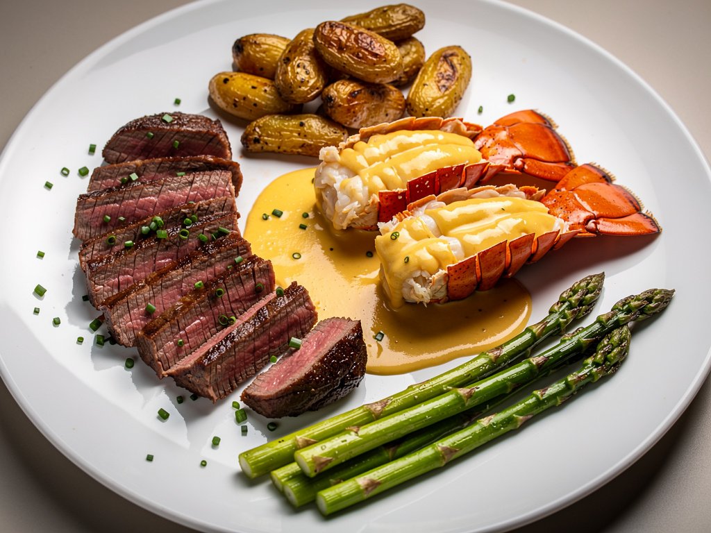 Surf and Turf: Sirloin Steak and Lobster Tails with Shallot-Sherry Butter