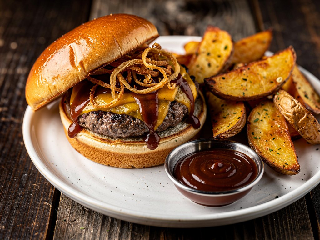 Smoky Cheddar Burgers with Chipotle Mayo and Crispy Onions