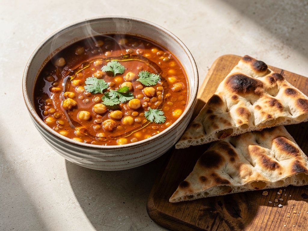 Smoky Harissa Chickpea and Lentil Soup with Toasted Pita