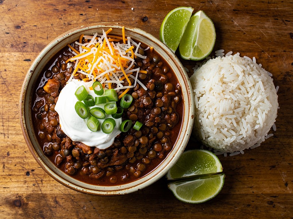Smoky Lentil Chili with Cilantro Lime Rice Bowls