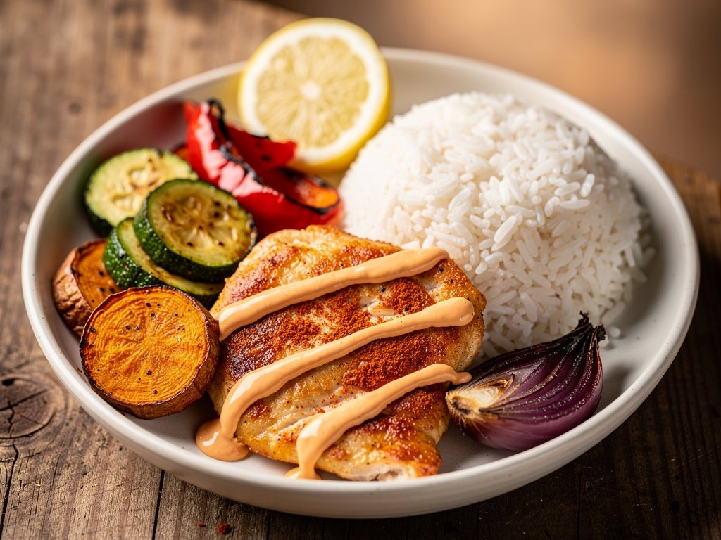 Smoky Paprika Chicken with Roasted Sweet Potato and Vegetable Medley