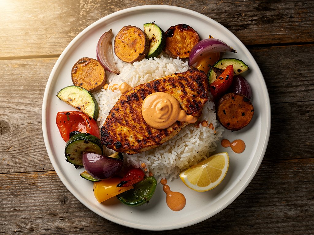 Smoky Paprika Chicken with Roasted Sweet Potato and Vegetable Medley