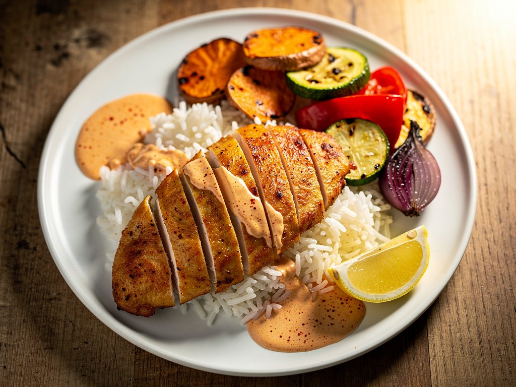 Smoky Paprika Chicken with Roasted Sweet Potato and Vegetable Medley