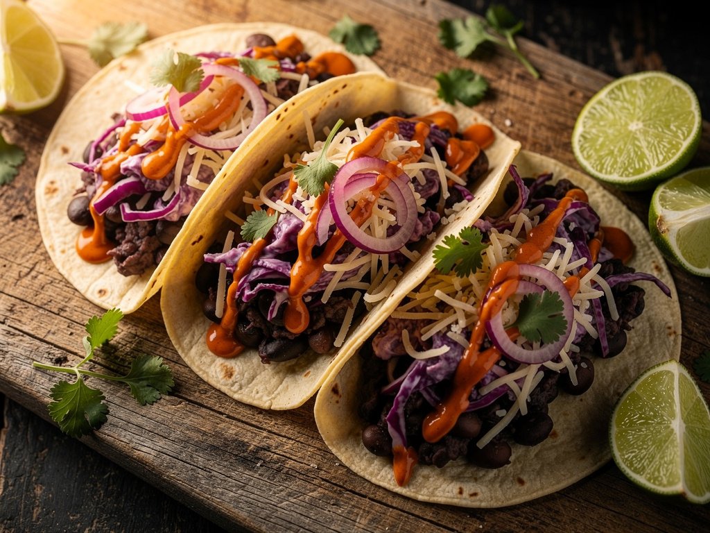 Smoky Smashed Black Bean Tacos with Creamy Slaw and Pickled Onion