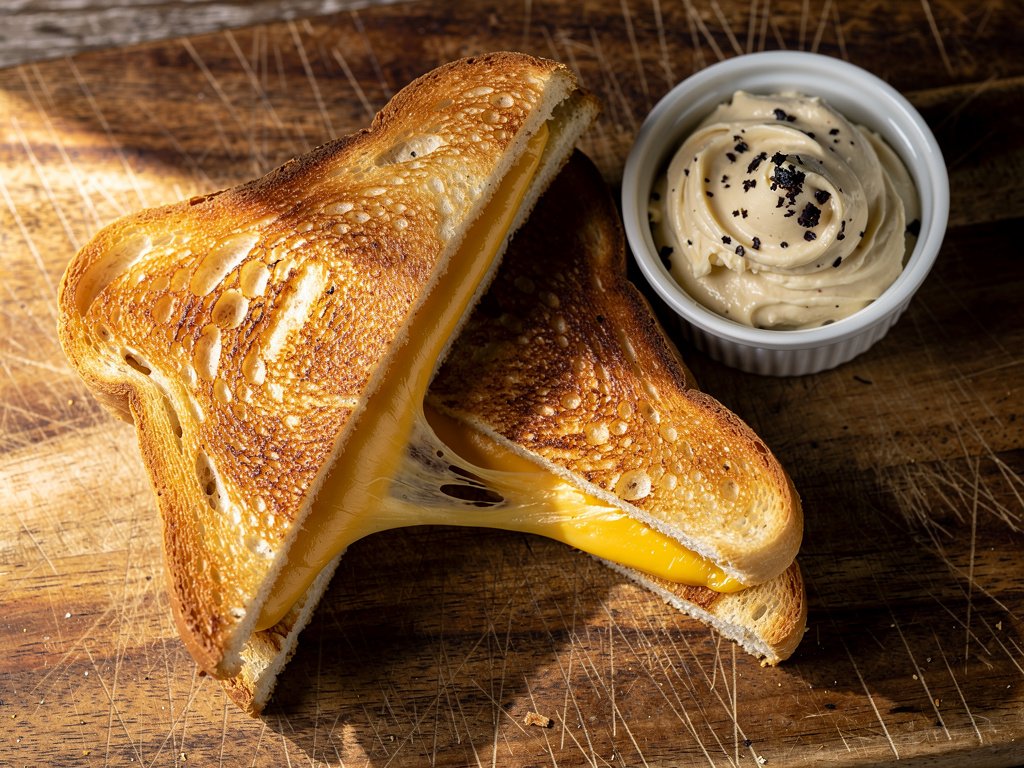 Decadent Sourdough Grilled Cheese with Black Truffle Butter and Sharp Cheddar