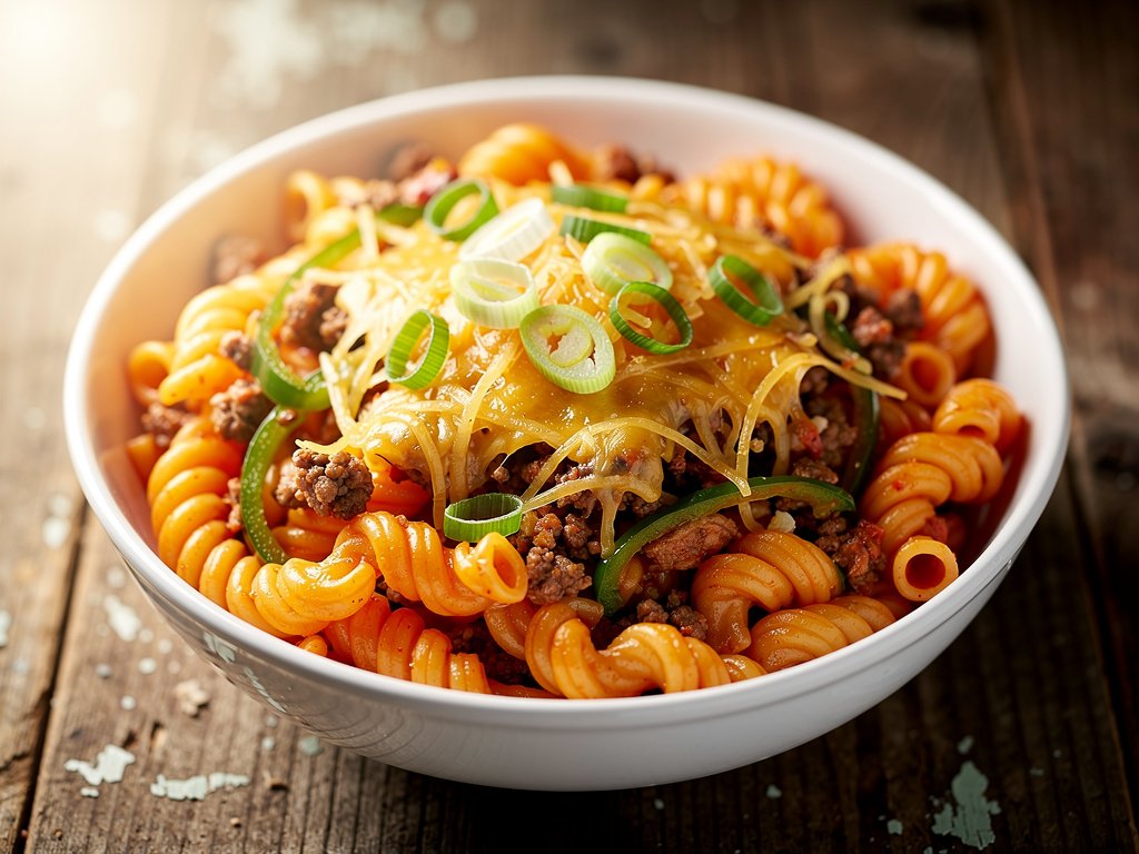 Southwest Beef Cavatappi with Smoky Red Pepper Crema