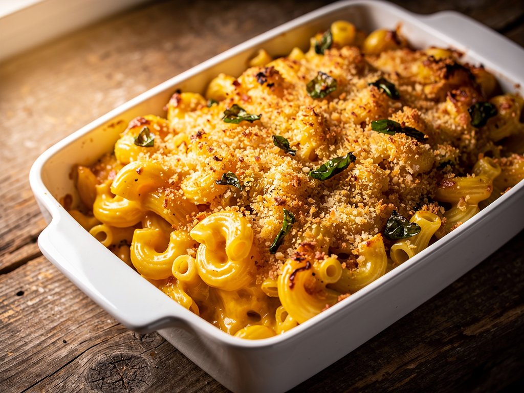 Southwest Green Pepper Mac and Cheese with Crispy Panko Topping