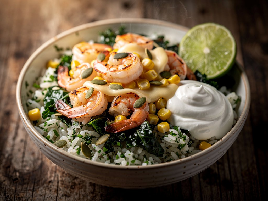 Southwest Shrimp and Kale Rice Bowls with Chimichurri and Corn
