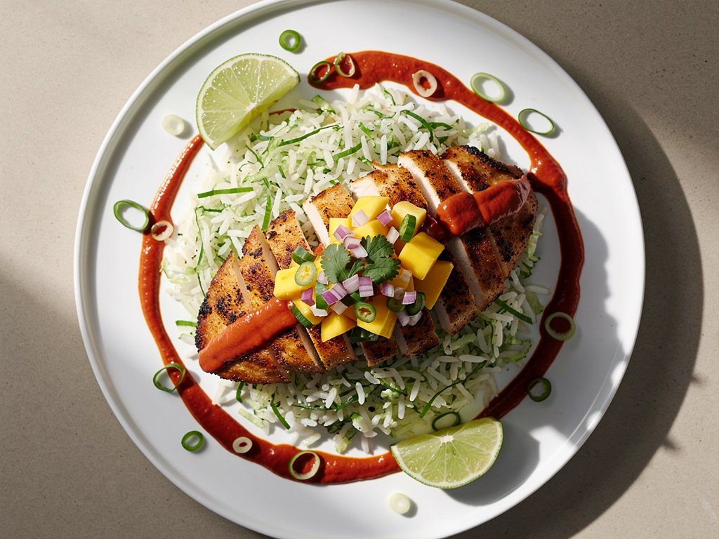 Southwest Spiced Chicken with Mango Salsa and Lime Rice