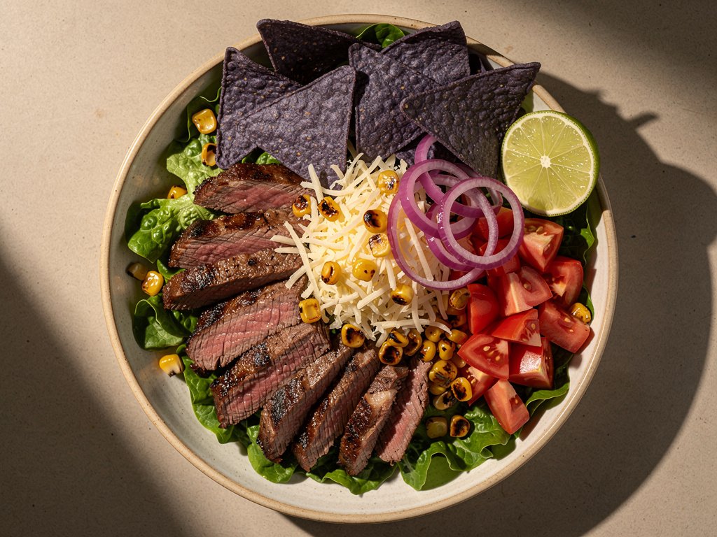 Southwest-Spiced Steak Taco Salad with Charred Corn and Pickled Onion
