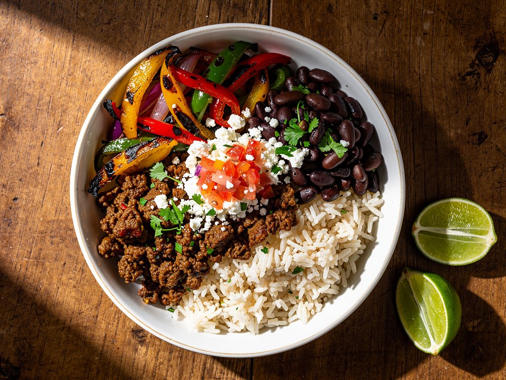 Spiced Beef and Black Bean Rice Bowls with Lime and Cotija