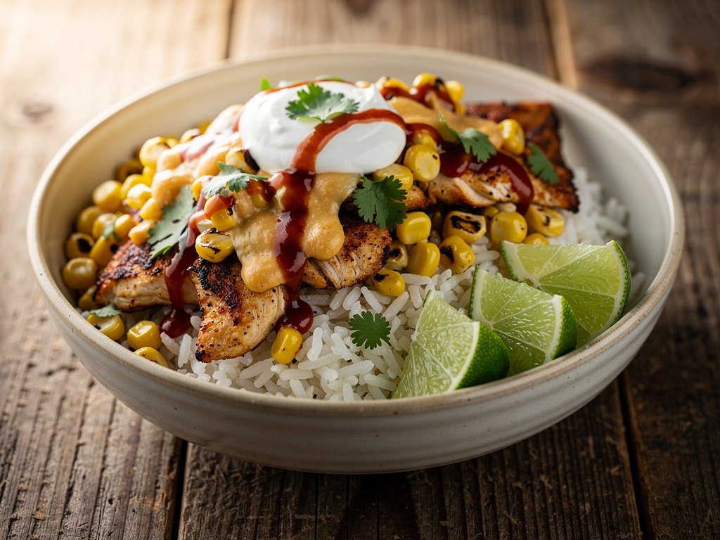 Spiced Chicken and Corn Esquites Bowl with Chipotle Mayo