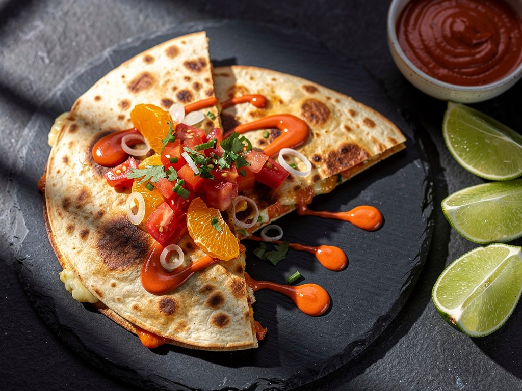 Spiced Chicken Quesadillas with Mandarin Salsa and Smoky Crema
