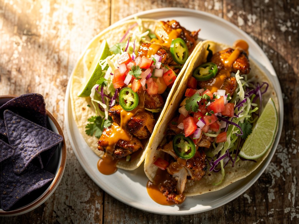 Spiced Honey Garlic Chicken Tacos with Cilantro Lime Slaw