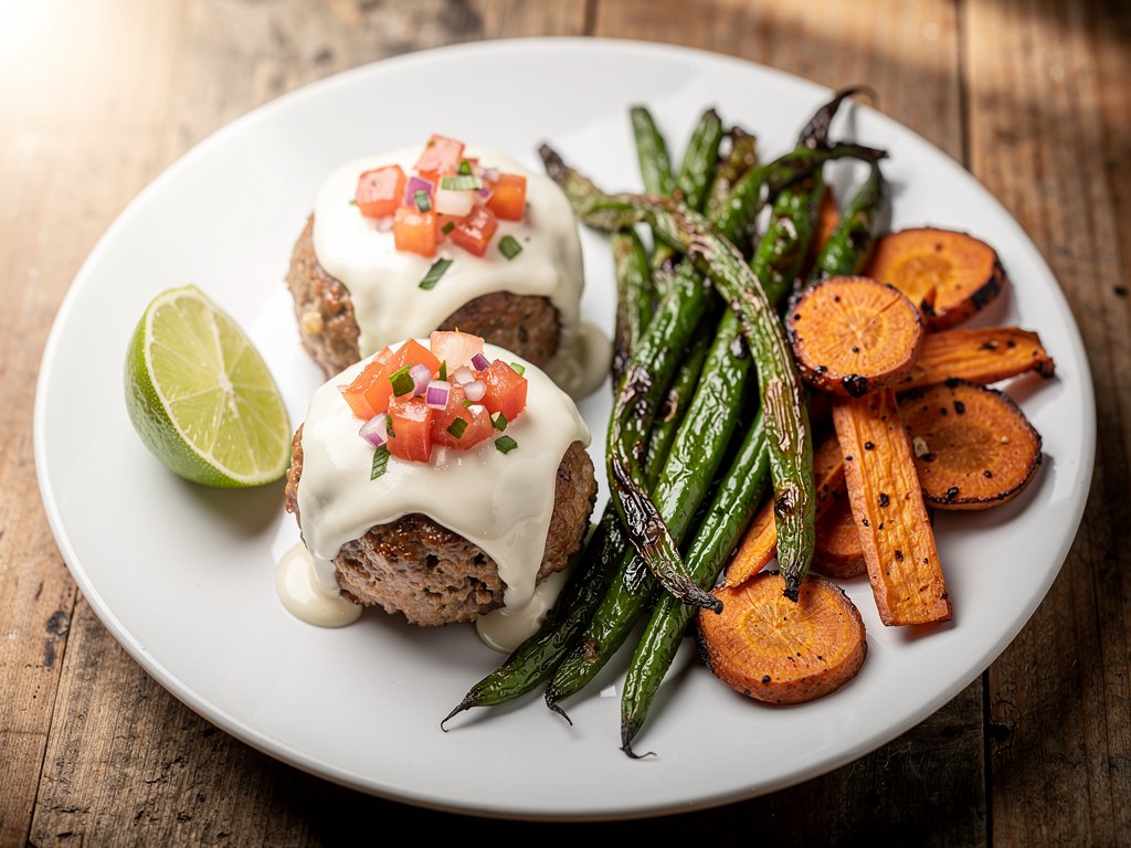 Spiced Pork Meatloaves with Creamy Queso and Fresh Salsa